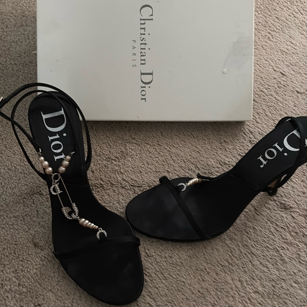 Christian Dior safety pin, Satin sandals